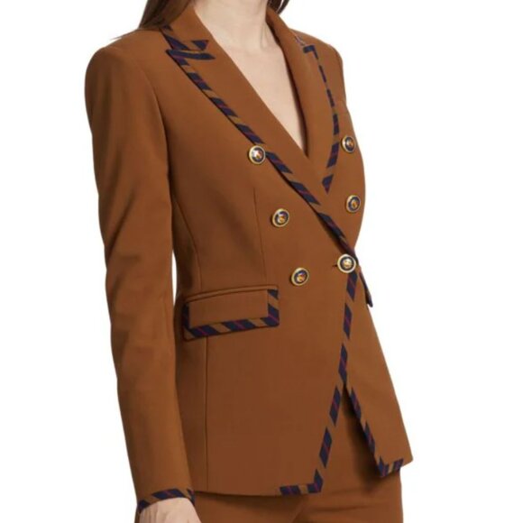 NWT Veronica Beard Miller Striped Piping Dickey Jacket Dark Ochre Brown Size 2 - Picture 5 of 8